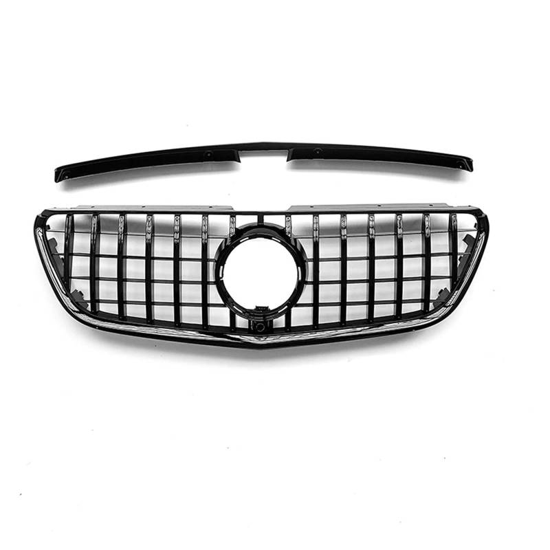 Auto Kühlergrill Frontgrill Für Benz Für Metris V260 W447 2016–2020 GT-Stil, Schwarz/Silber, Auto-Oberstoßstangenhaube, Mesh-Gitter-Kit Front Kühlergrill(Schwarz) von Awqmx