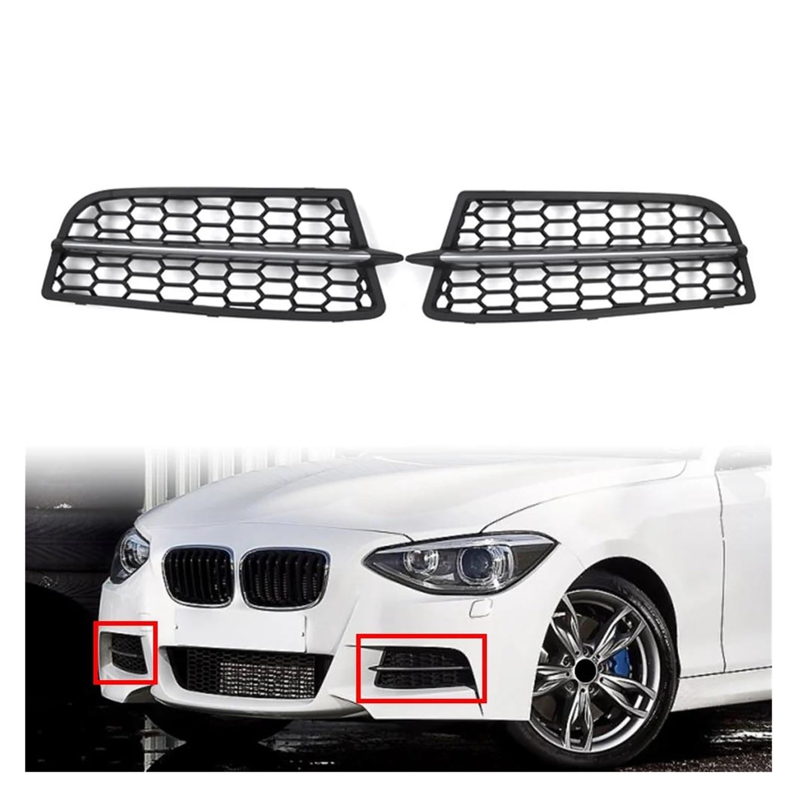 Auto Kühlergrill Für 1-Serie F20 F21 2011 2012 2013 2014 2015 2Pcs Auto Honeycomb Frontschürze Nebel Licht Grille Front Kühlergrill von Awqmx