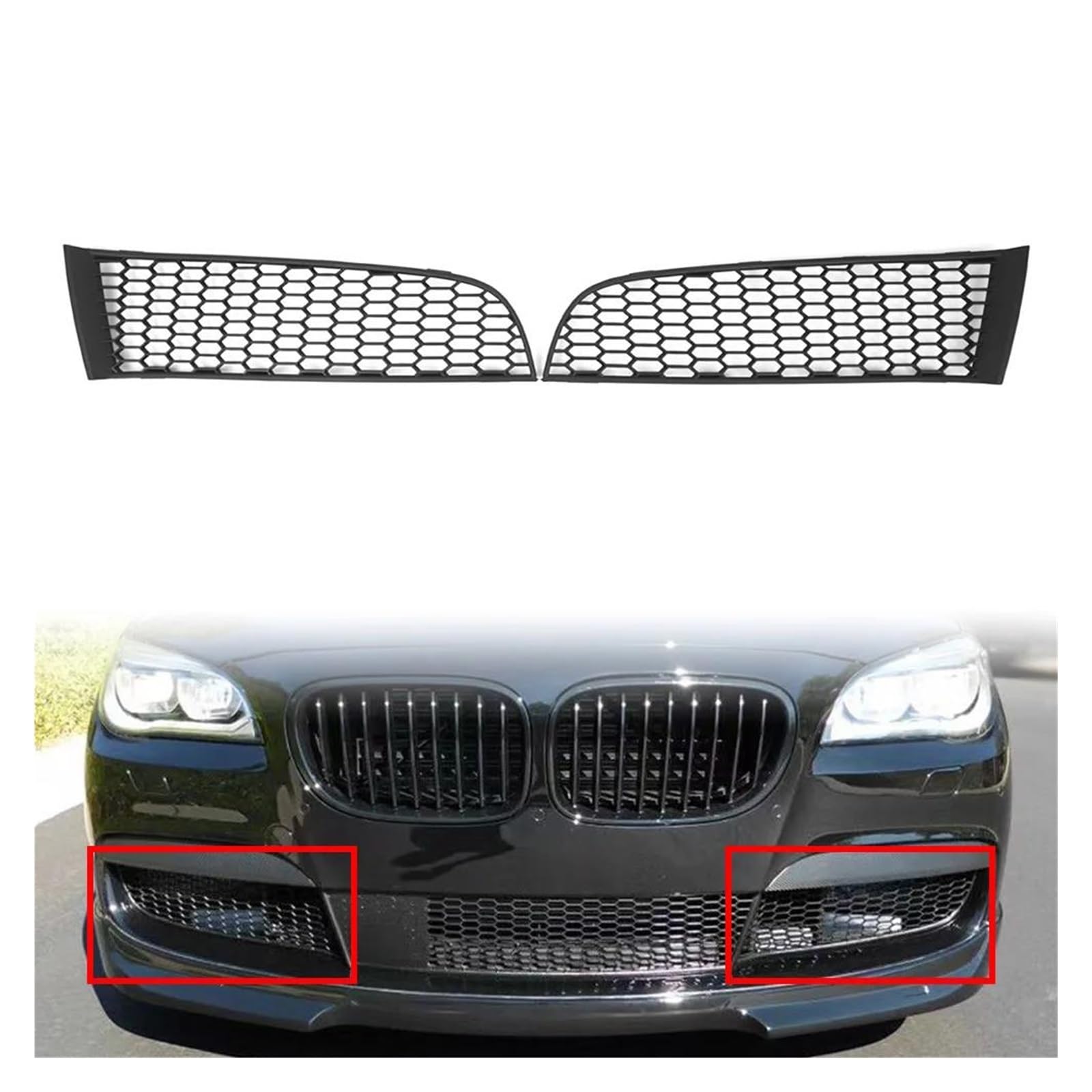 Auto Kühlergrill Für 7 Serie F01 F02 F04 Sport 2009 2010 2011 2012 2013 2014 2015 1 Paar Auto Frontschürze Unteren Nebelscheinwerfer Grill Front Kühlergrill von Awqmx