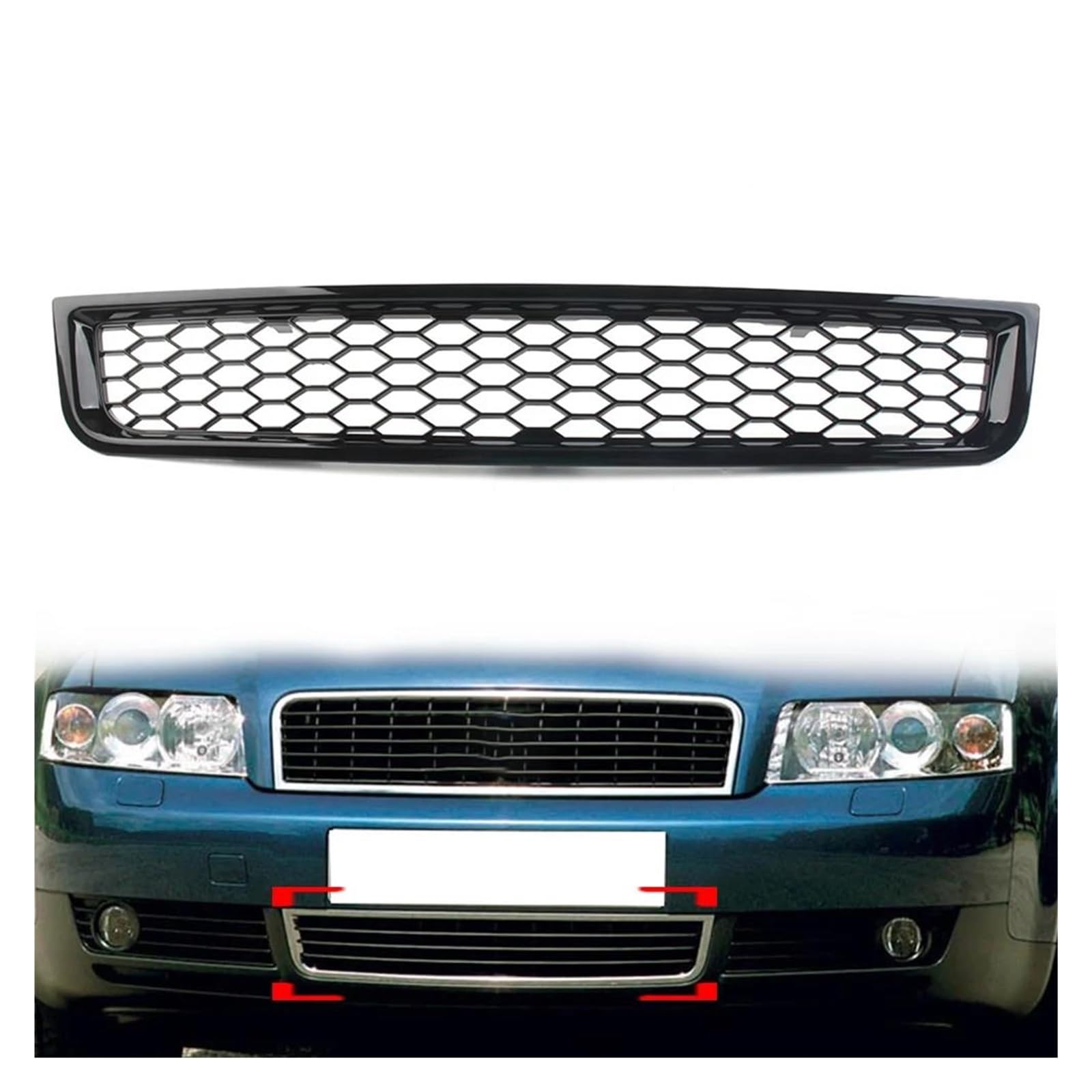 Auto Kühlergrill Für A4 B6 2001 2002 2003 2004 2005 Glänzend Schwarz Auto Vorderen Stoßfänger Unteren Honeycomb Mesh Grille 8E0807647 Front Kühlergrill von Awqmx