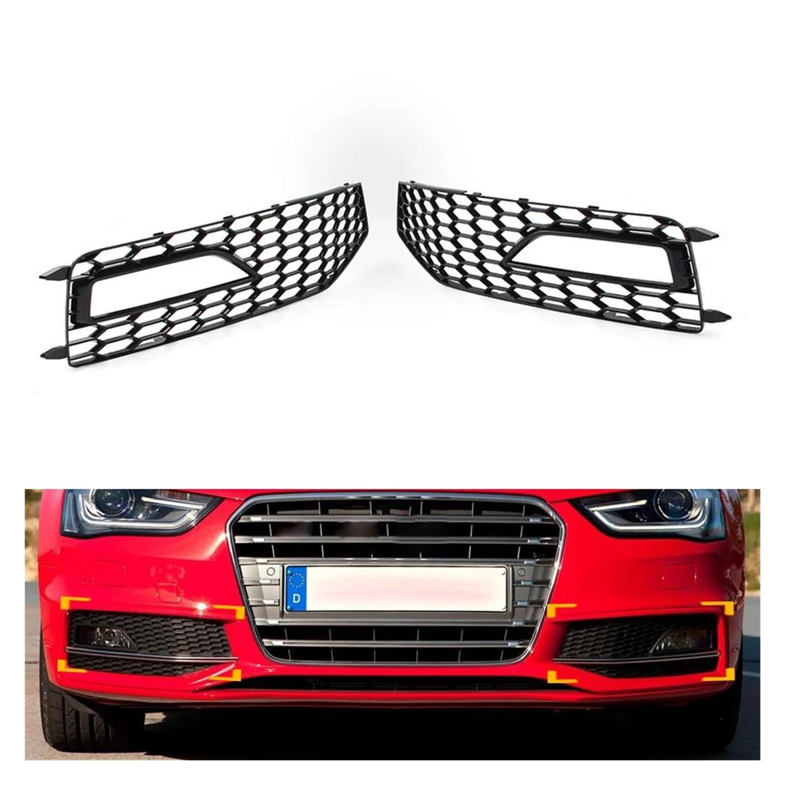 Auto Kühlergrill Für A4 B8.5 S-line S4 RS4 2013 2014 2015 Honeycomb Mesh Schutz Grill 2Pcs Auto Front Stoßstange Nebel Licht Kühlergrill Abdeckung Front Kühlergrill von Awqmx