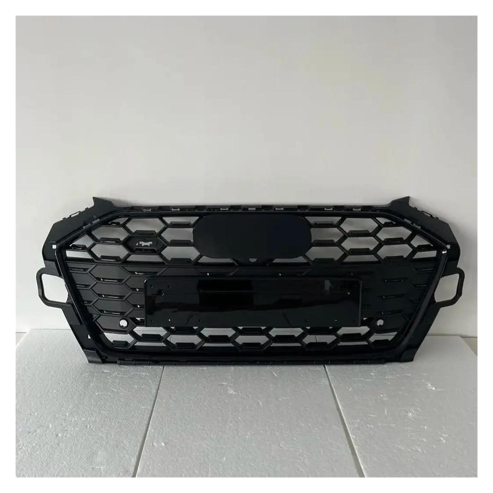 Auto Kühlergrill Für A4 B9.5 S4 2020 2021 2022 Glänzend Schwarz Auto Waben Kühlergrill Stoßstange Mesh Girll Ersatz Zubehör Front Kühlergrill(Chrome Emblem) von Awqmx