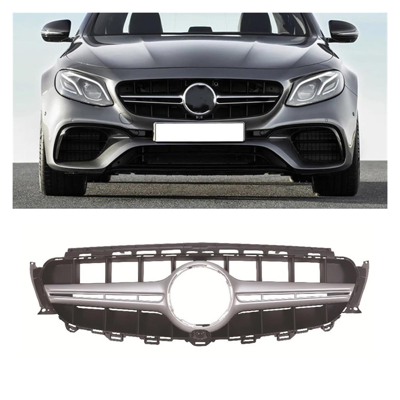 Auto Kühlergrill Für Benz Für E Klasse W213 2016-2020 E200 E250 E300 Für AMG Stil Silber/Schwarz Obere Stoßstange Haube Mesh Gitter Kühlergrill Front Kühlergrill(Schwarz) von Awqmx