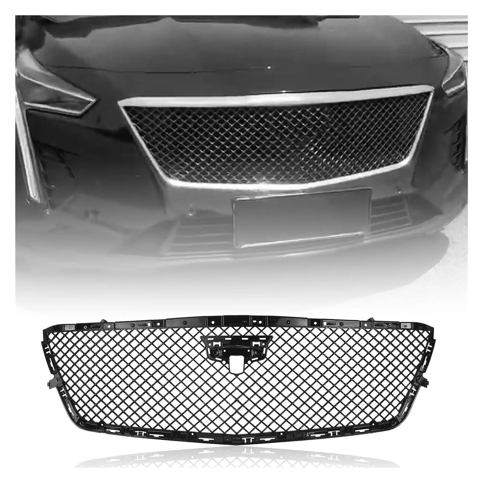 Auto Kühlergrill Für Cadillac Für CT6 2019-2020 Sport-V Honeycomb Style Grill Frontgrill Schwarz Auto Ersatz Obere Stoßstange Haube Mesh Body Kit Gitter Front Kühlergrill von Awqmx