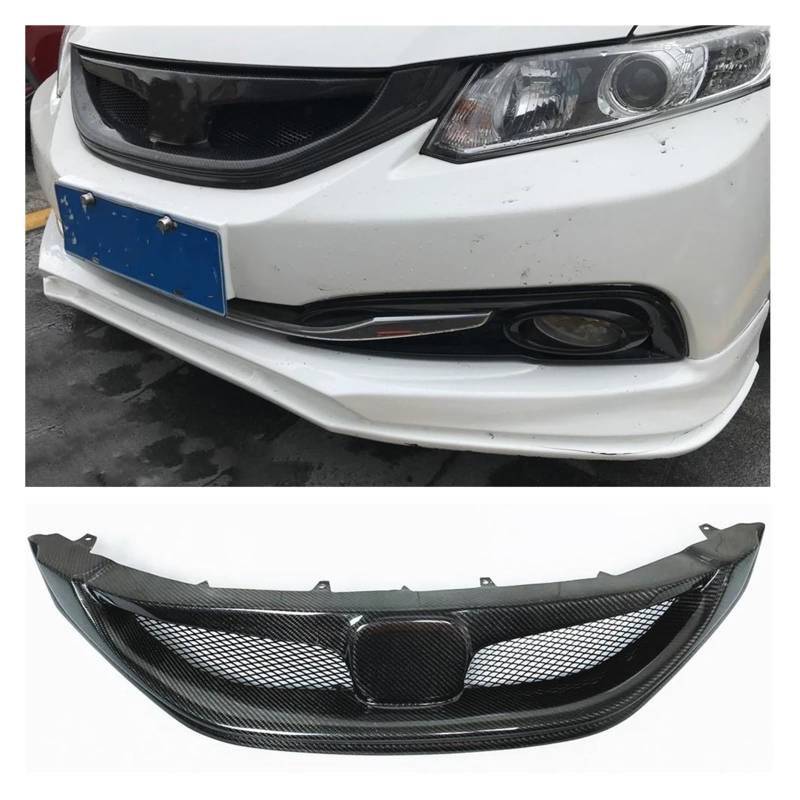 Auto Kühlergrill Für Civic Sedan SI 2013-2015 9. 4-Türer Nur Echtkohlefaser Auto Obere Stoßstangenhaube Kühlergitter Kühlergrill Front Kühlergrill von Awqmx