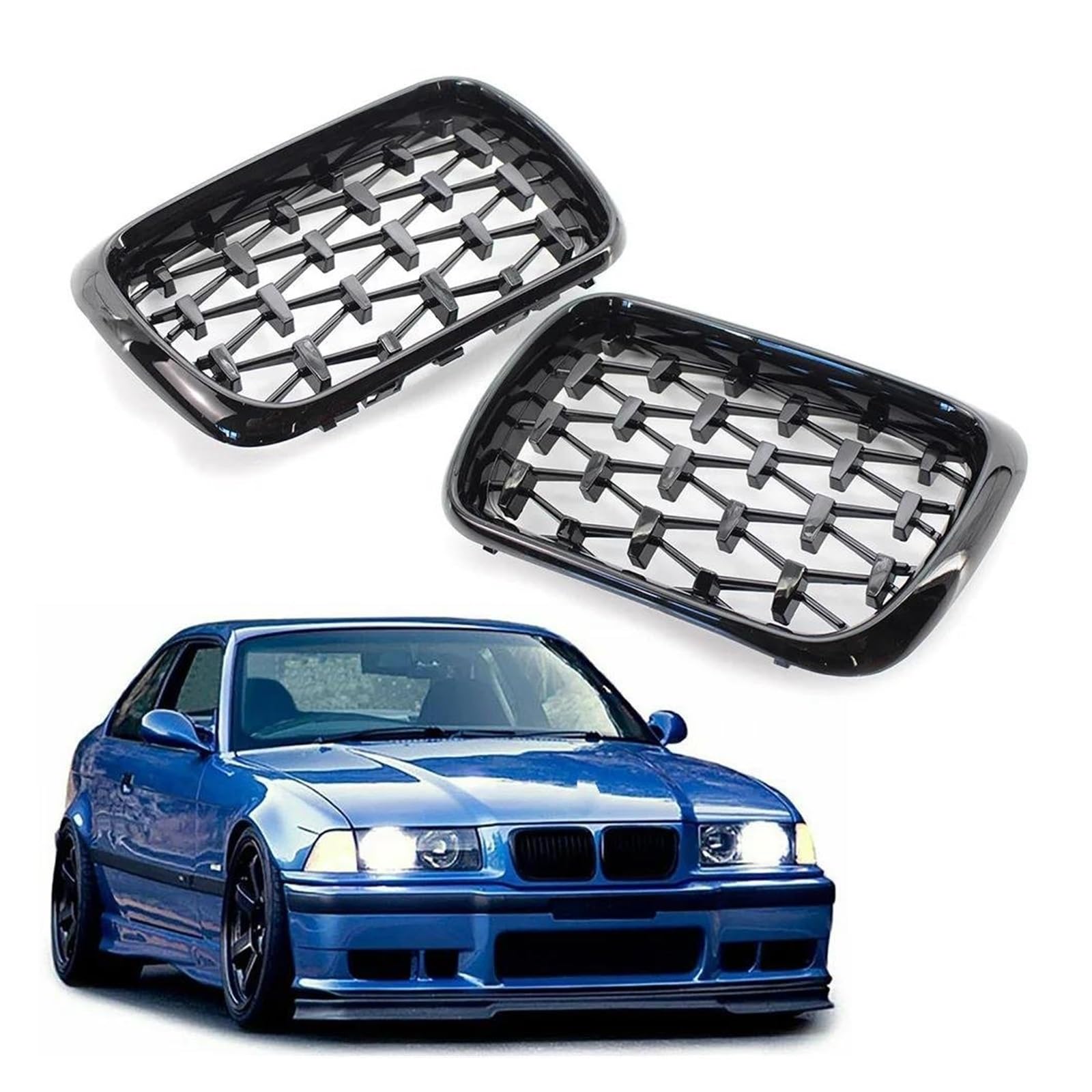 Auto Kühlergrill Für E36 3 Serie 1997 1998 1999 Diamant Meteor Stil Racing Grills Auto Zubehör 2Pcs Auto Front Hood Niere Grille Front Kühlergrill(Style 1) von Awqmx