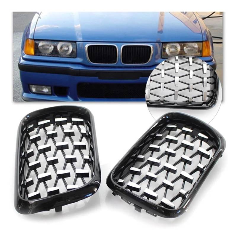 Auto Kühlergrill Für E36 3 Serie 1997 1998 1999 Diamant Meteor Stil Racing Grills Auto Zubehör 2Pcs Auto Front Hood Niere Grille Front Kühlergrill(Style 2) von Awqmx