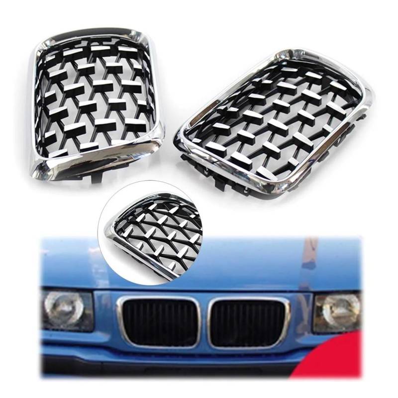 Auto Kühlergrill Für E36 3 Serie 1997 1998 1999 Diamant Meteor Stil Racing Grills Auto Zubehör 2Pcs Auto Front Hood Niere Grille Front Kühlergrill(Style 3) von Awqmx