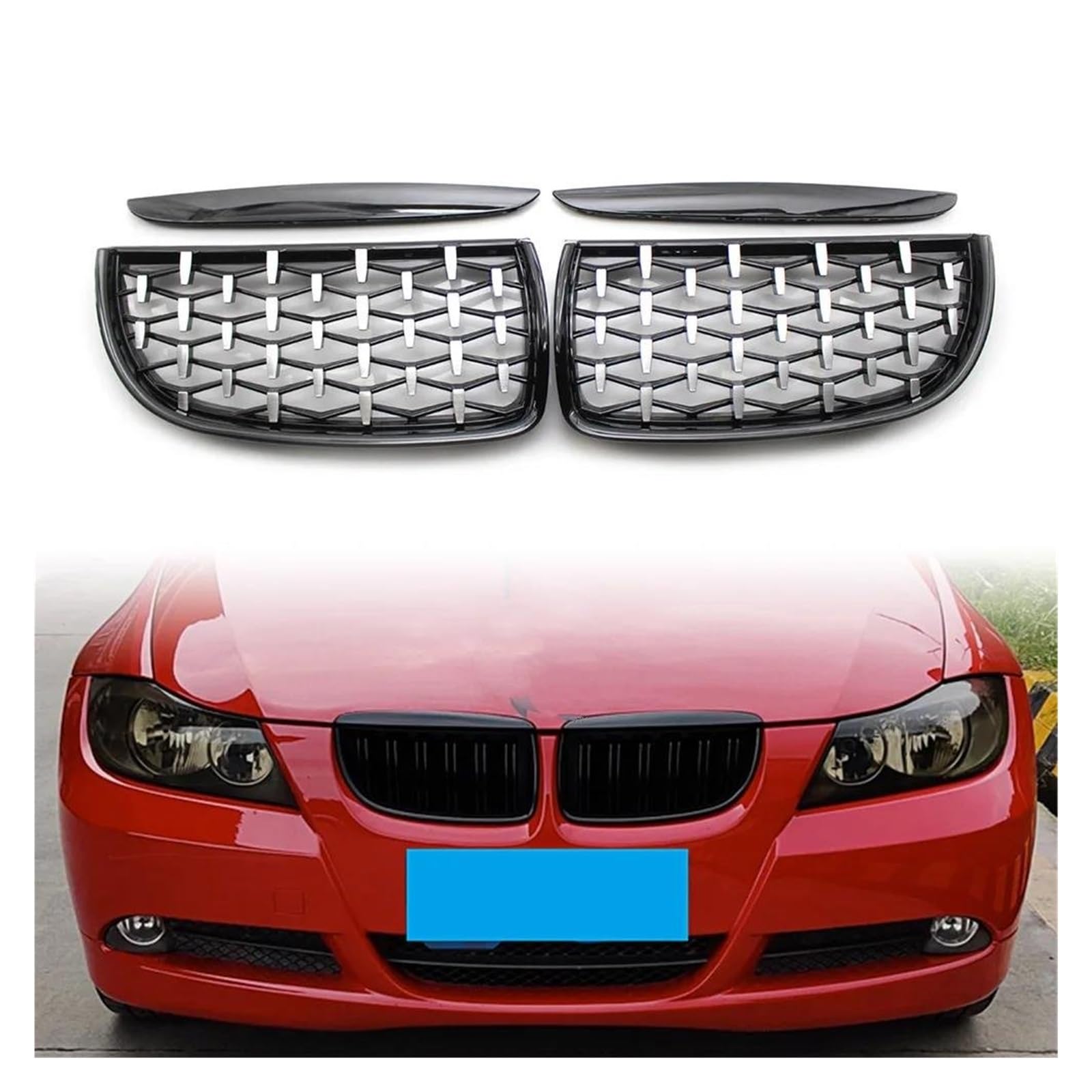 Auto Kühlergrill Für E90 320i 323i 328i 335i 2005 2006 2007 2008 Diamant Meteor Stil Auto Vorderen Stoßfänger Niere Mesh Grille W/haube Augenlider Front Kühlergrill von Awqmx