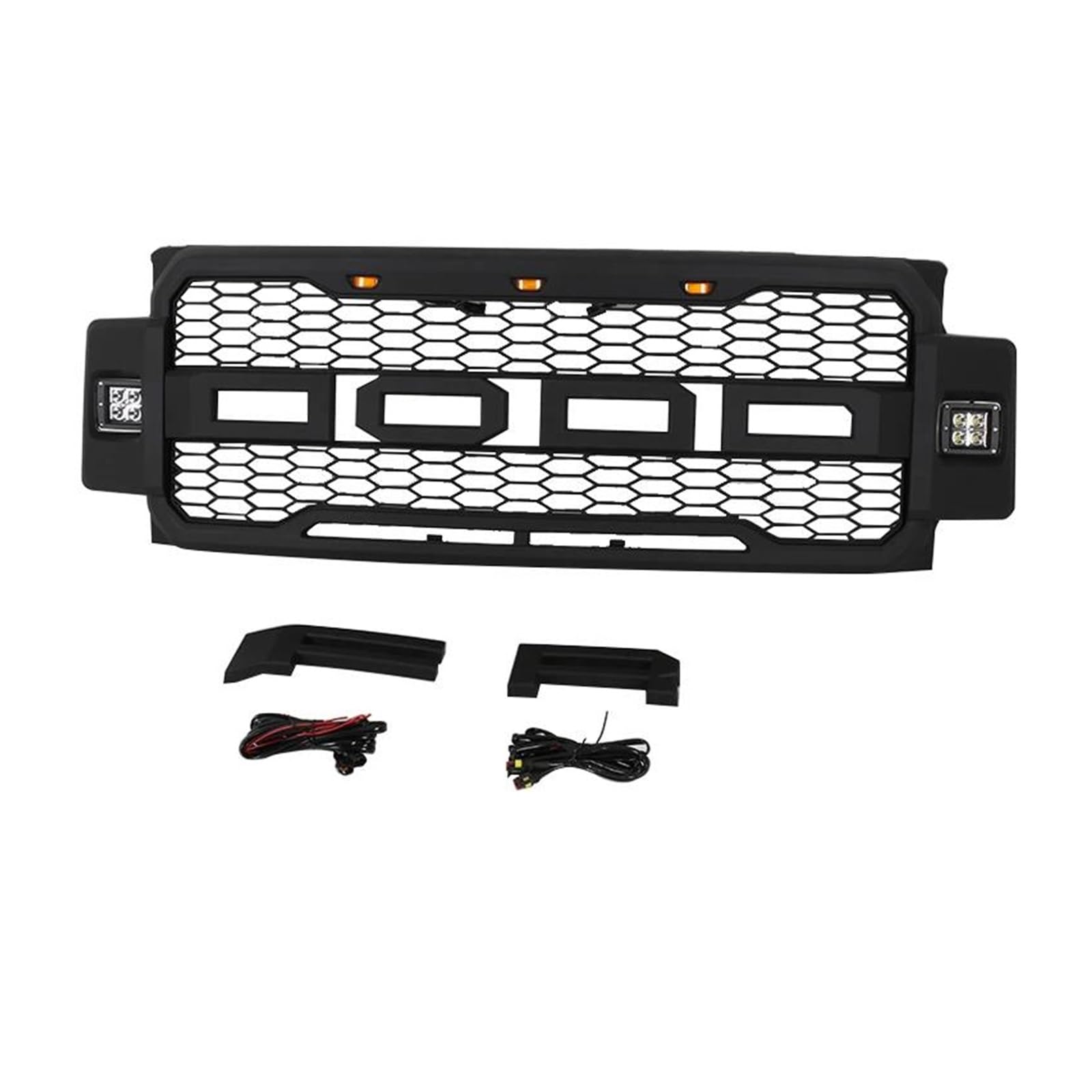 Auto Kühlergrill Für Ford Für F250 2017-2019 Grill Frontschürze Modifikation Grille Zubehör Mit Seite Lichter 2018 F250 Front Kühlergrill(Black add Side Light) von Awqmx