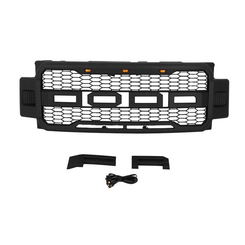 Auto Kühlergrill Für Ford Für F250 2017-2019 Grill Frontschürze Modifikation Grille Zubehör Mit Seite Lichter 2018 F250 Front Kühlergrill(Schwarz) von Awqmx