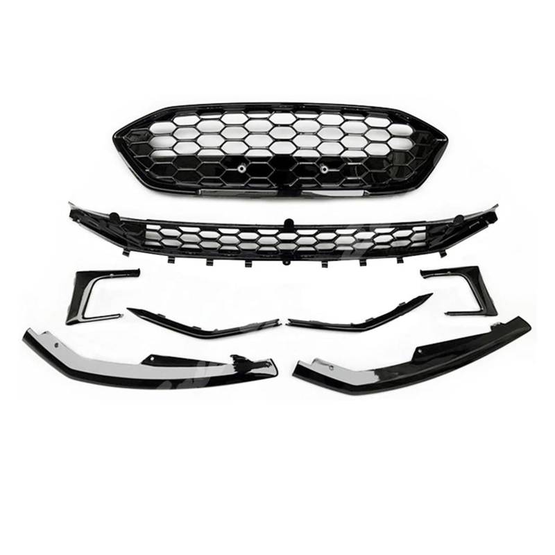 Auto Kühlergrill Für Ford Für Focus 2019 2020 Glänzend Schwarz Front Stoßstange Trim Abdeckung Grill Oberen Unteren Grill Front Kühlergrill(Cover Trims) von Awqmx