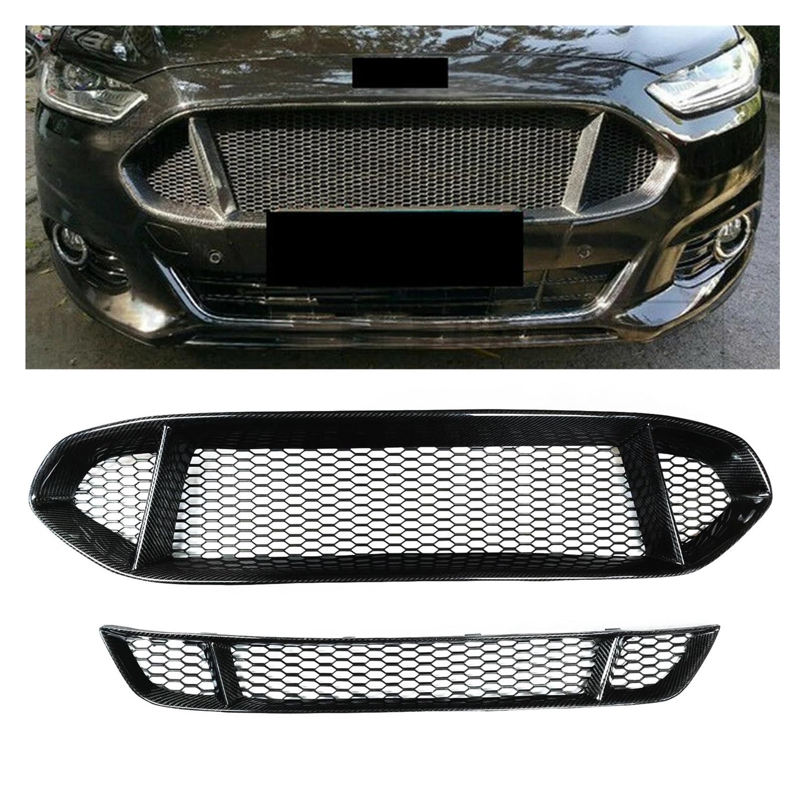 Auto Kühlergrill Für Ford Für Mondeo Fusion 2013-2016 Kühlergrill Aus Echtem Untere Und Obere Stoßstangenhaube, Gittergitter, Body Kit, 2-teiliges Renngitter Front Kühlergrill von Awqmx