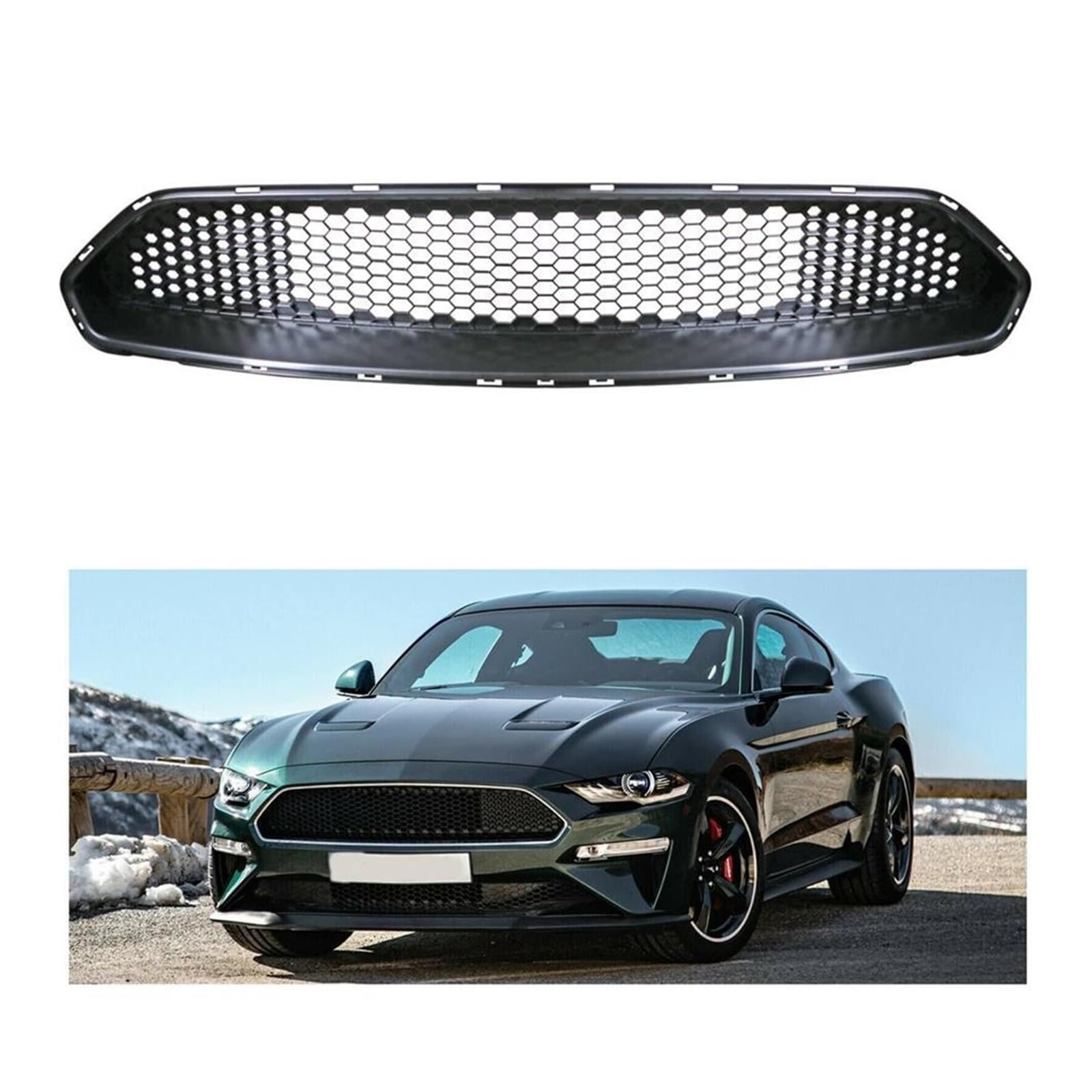 Auto Kühlergrill Für Ford Für Mustang Bullitt Coupe 2-Türer 2018-2022 Ersatz Auto Obere Stoßstange Ansaughaube Mesh Grid Racing Grills Frontgrill Front Kühlergrill von Awqmx