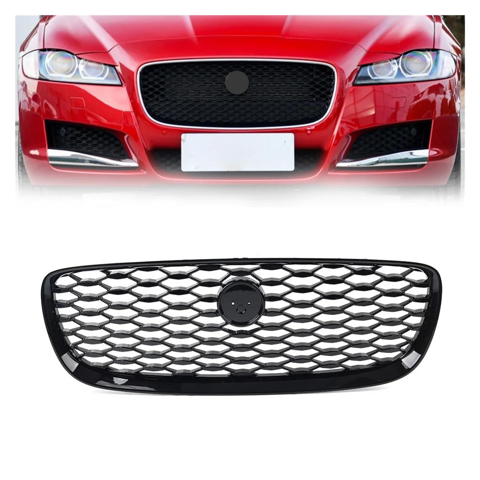 Auto Kühlergrill Für Jaguar XF 2016 2017 2018 2019 Auto Lufteinlass Front Stoßstange Grill Oberen Mesh Grille Front Kühlergrill(All Black) von Awqmx