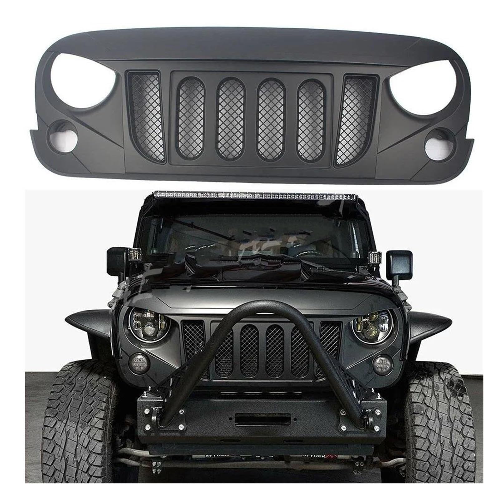 Auto Kühlergrill Für Jeep Für Wrangler JK 2007 2008 2009 2010 2011 2012 2013 2014 2015 2016 2017 Front Grill Oberen Stoßstange/Auspuff System Front Kühlergrill(Front Grill) von Awqmx