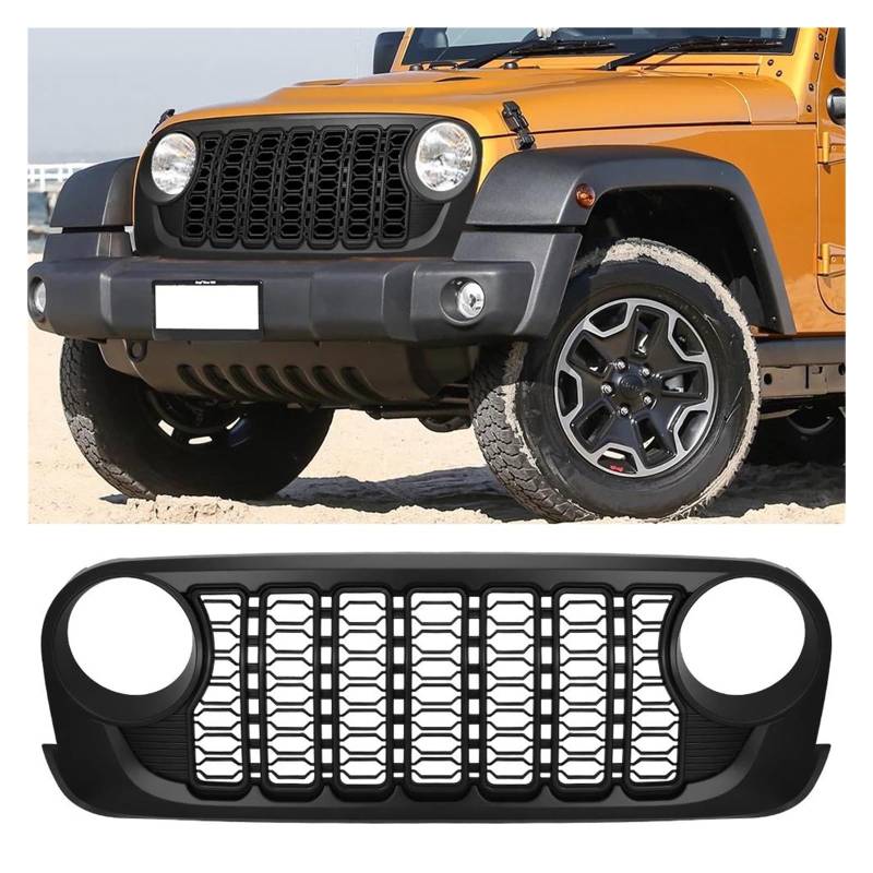 Auto Kühlergrill Für Jeep Für Wrangler JK JKU 2007-2017 Lantsun J400 Schwarz ABS Front Licht Grill Schutz Abdeckung Ersatz 2024 Auto Vorne Grill Grille Front Kühlergrill von Awqmx