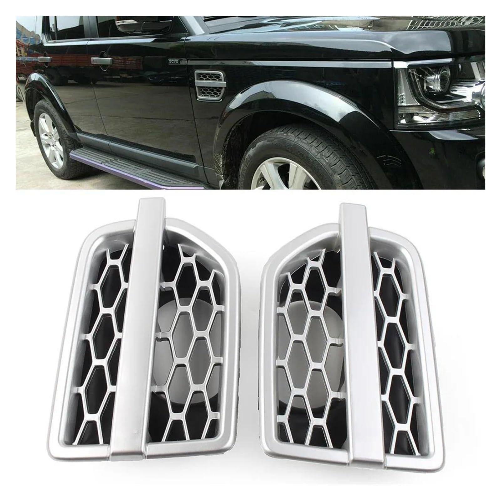 Auto Kühlergrill Für Land Für Rover Discovery IV LR4 2010-2016 Silber Air Intake Fender Vent Grill Ersatz Zubehör 2Pcs Auto Front Grille Front Kühlergrill von Awqmx