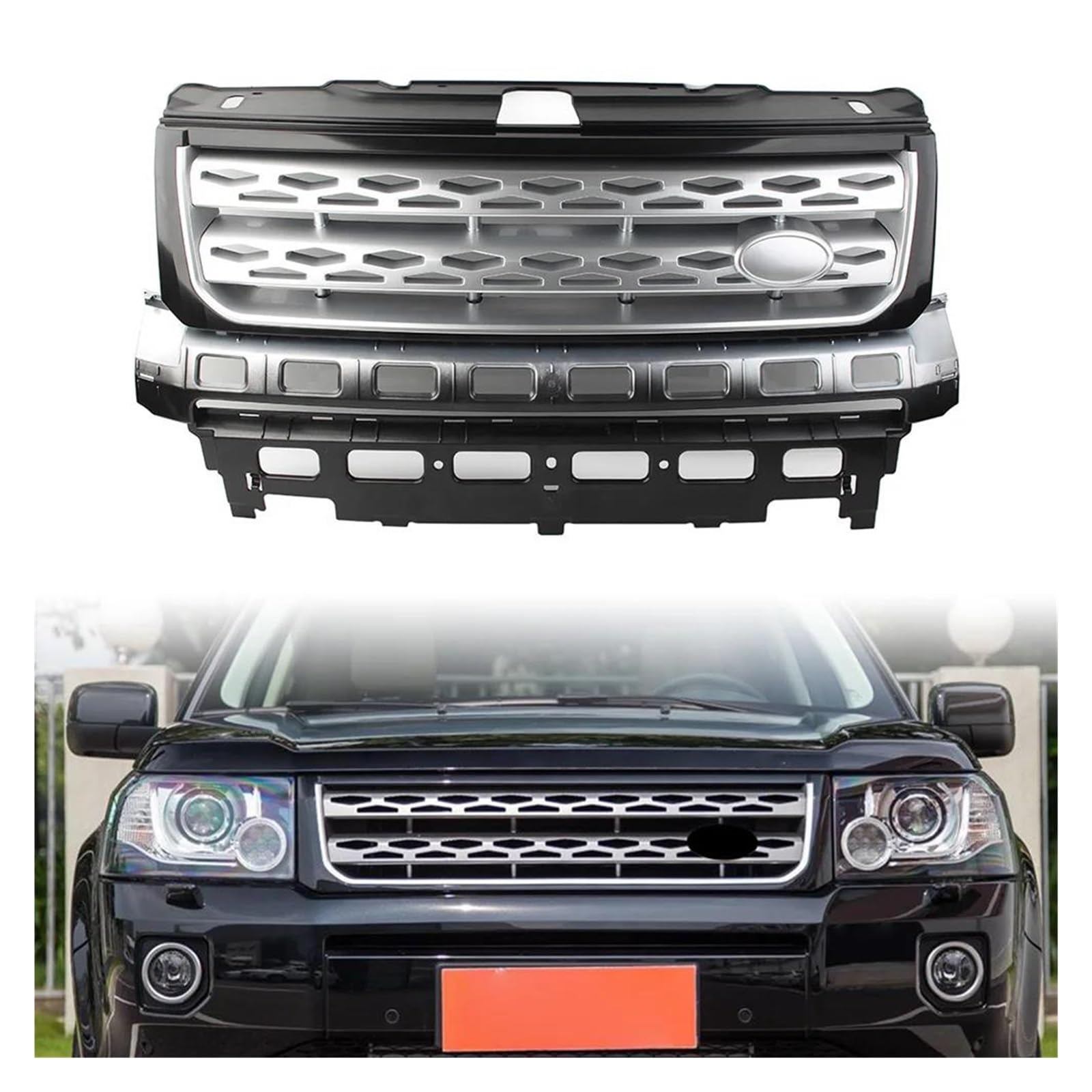 Auto Kühlergrill Für Land Für Rover Freelander 2 LR2 2010 2011 2012 2013 2014 2015 2016 Auto Zubehör Teile ABS Front Grille Stoßstange Mesh Grill Front Kühlergrill(Black Silver Silver) von Awqmx