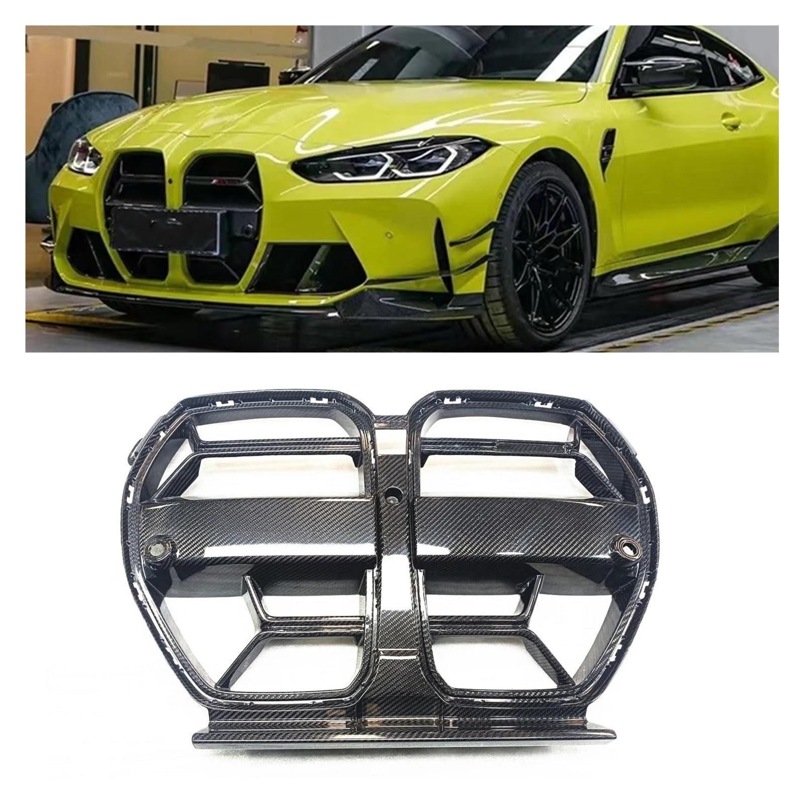 Auto Kühlergrill Für M3 G80 Für M4 G82 G83 2021-2024 Front Nierengrill Grille Echt Carbon Fiber Auto Obere Stoßstange Ansaughaube Rahmen Mesh Grid Kit Front Kühlergrill von Awqmx