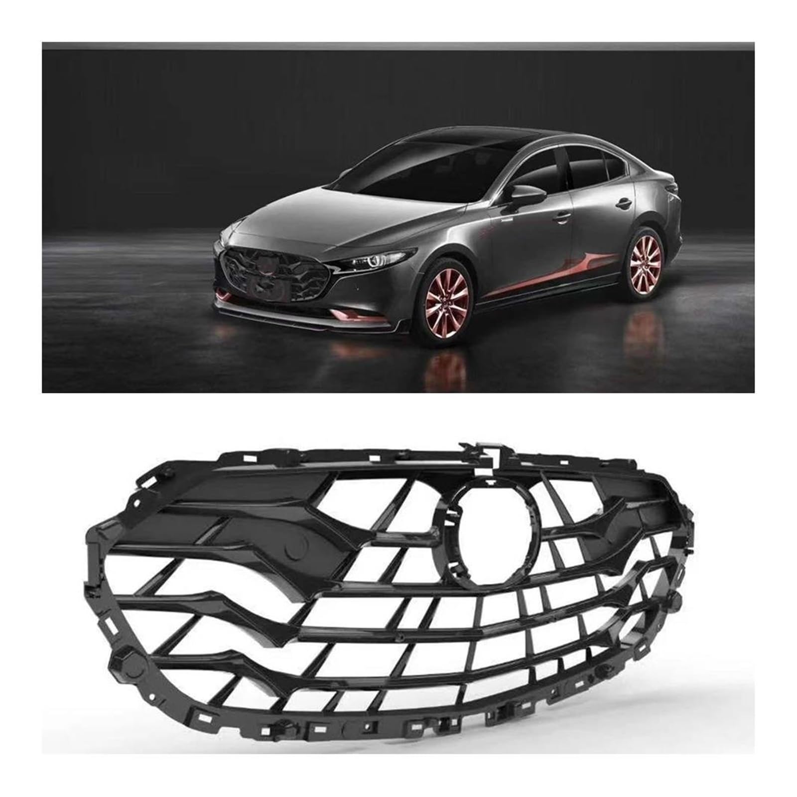 Auto Kühlergrill Für Mazda 3 AXELA 2019 2020 Für Mazda3 Autoersatz Oberer Stoßfänger Ansaughaube Mesh Grid Glänzend Schwarz Racing Grills Frontgrill Front Kühlergrill von Awqmx