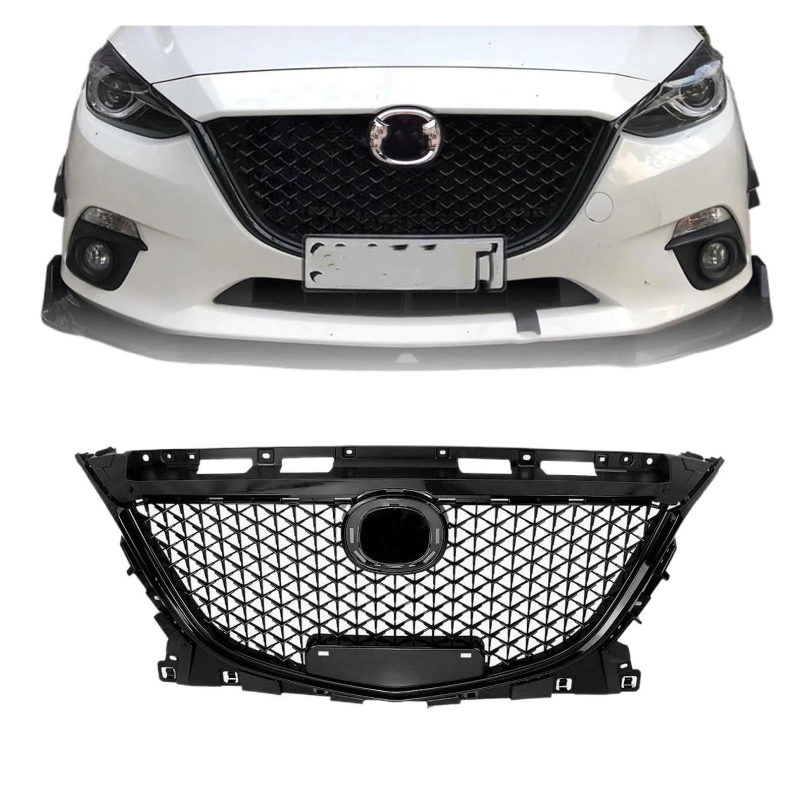 Auto Kühlergrill Für Mazda 3 Axela 2014 2015 2016 Kühlergrill Waben-Stil Racing Grill Schwarz Auto Oberen Stoßfänger Ansaughaube Kühler Mesh Grid Front Kühlergrill von Awqmx