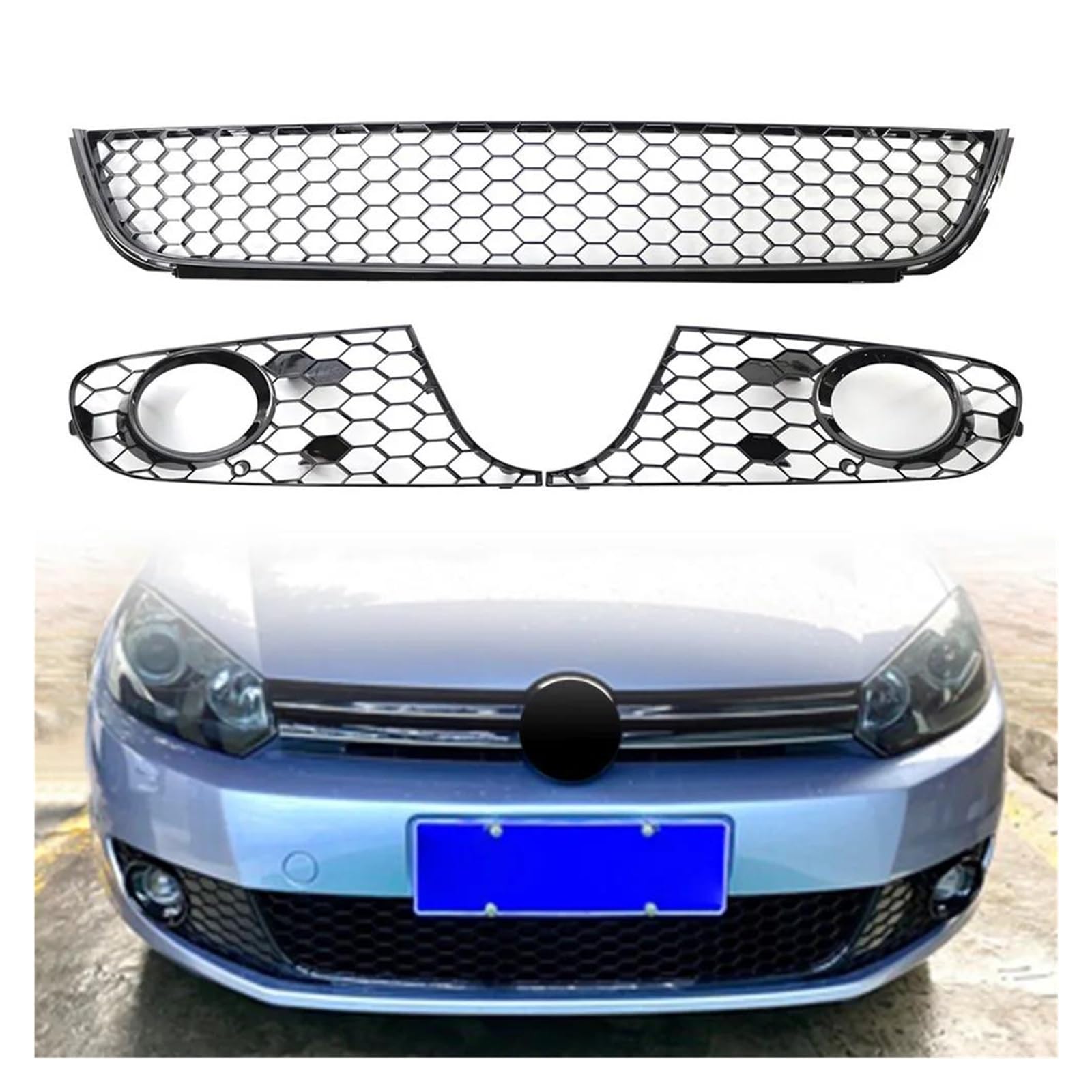 Auto Kühlergrill Für VW Für Golf 6 Für Jetta MK6 2009 2010 2011 2012 2013 3 Teile/Satz Auto ABS Honeycomb Front Untere Stoßstange Mesh Grille Nebel Licht Grill Front Kühlergrill(Verison 2) von Awqmx