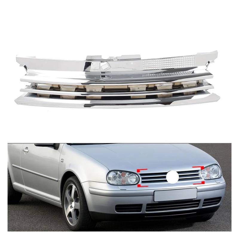 Auto Kühlergrill Für VW Für Golf Für GTI R32 MK4 1999 2000 2001 2002 2003 2004 2005 2006 Chrom Auto Frontschürze Haube Grille Grill Zubehör Front Kühlergrill von Awqmx