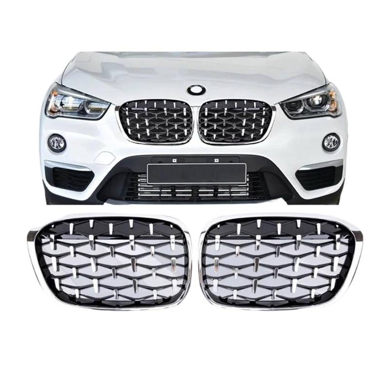 Auto Kühlergrill Für X1 F48 F49 2017 2018 2019 Auto Vorne Mitte Grille Sport Gitter Ersatz ABS Front Kühlergrill(All Silver) von Awqmx