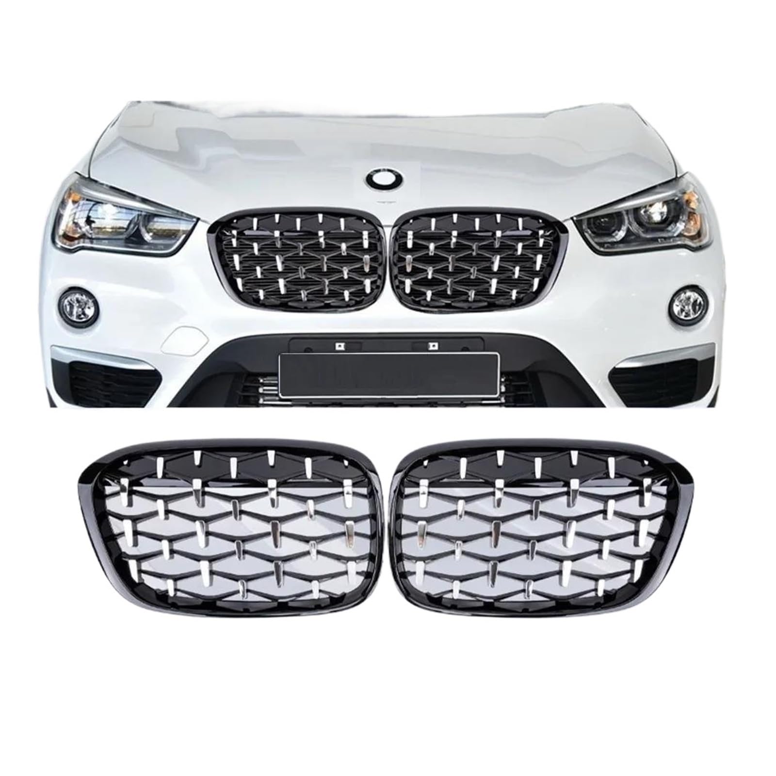 Auto Kühlergrill Für X1 F48 F49 2017 2018 2019 Auto Vorne Mitte Grille Sport Gitter Ersatz ABS Front Kühlergrill(BLK and Silver) von Awqmx