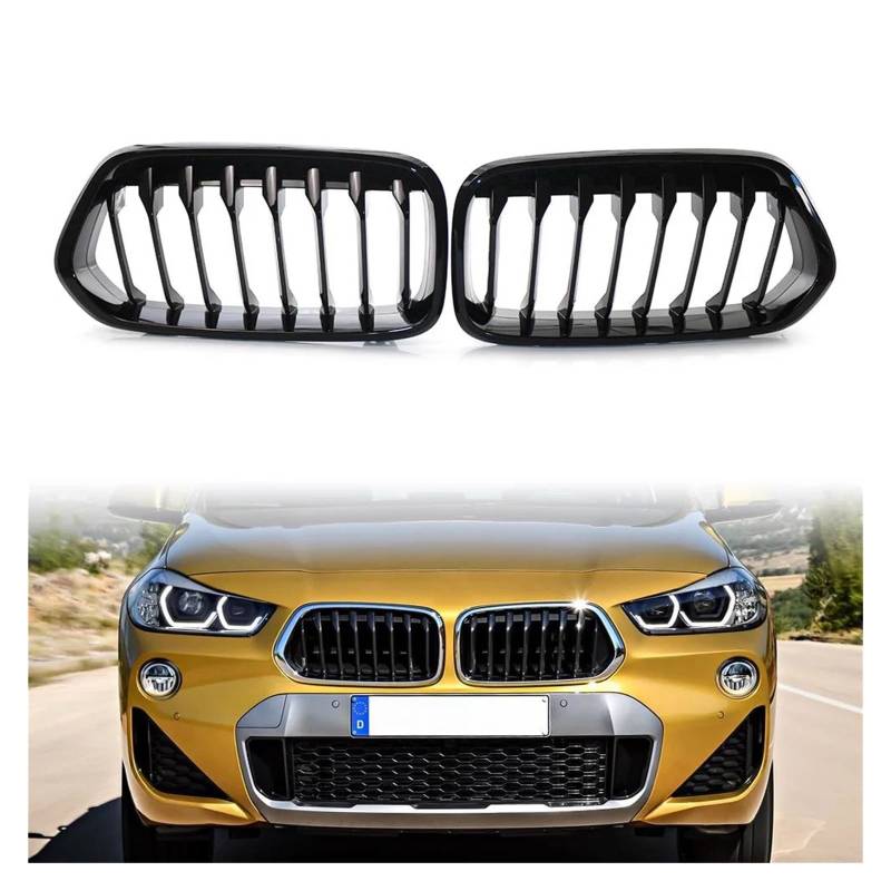 Auto Kühlergrill Für X2 Serie F39 2018 2019 2020 2021 ABS Kunststoff 2 Stücke Glänzend Schwarz Auto Vorderen Stoßstange Grille Niere Grill Einzelne Lamelle Front Kühlergrill von Awqmx