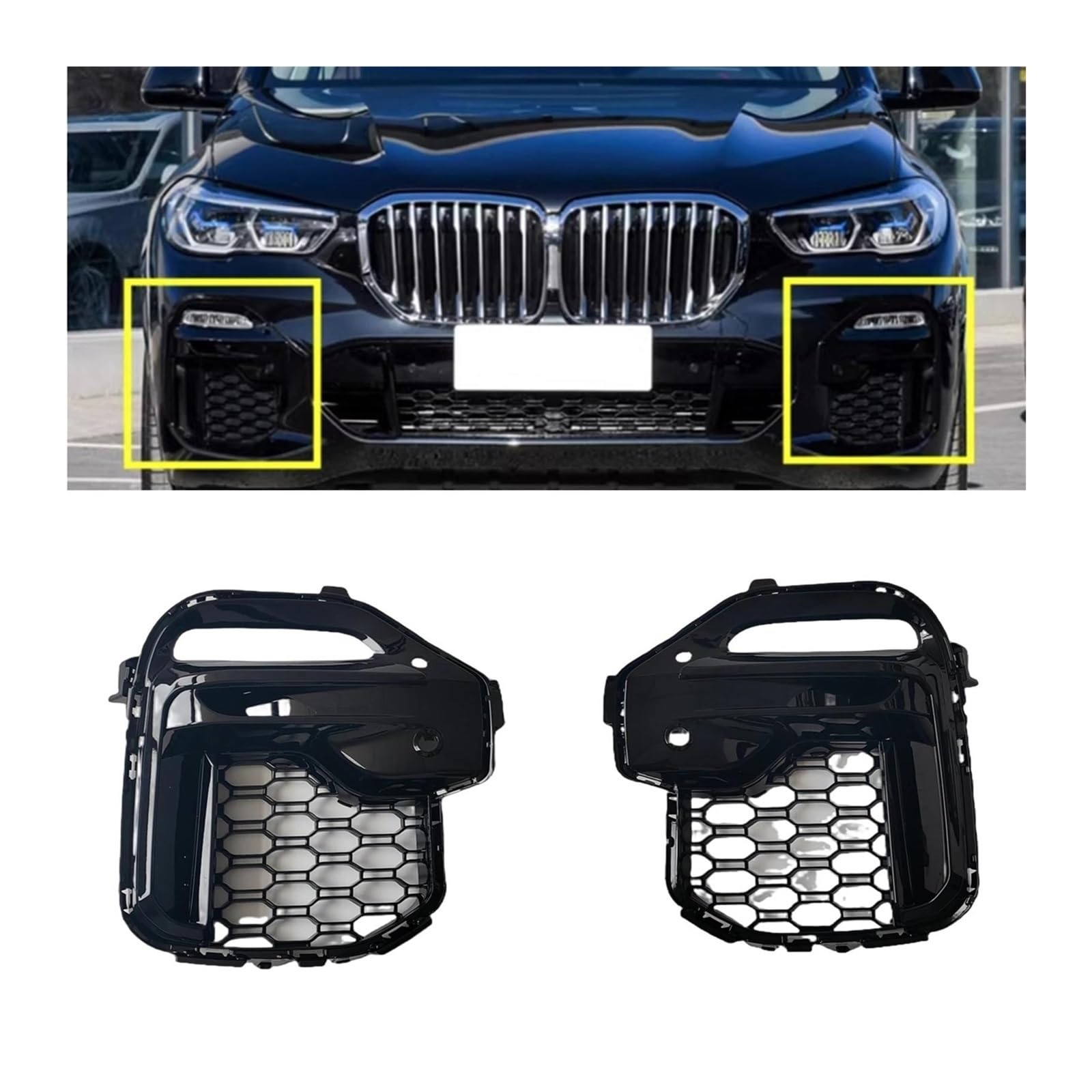 Auto Kühlergrill Für X5 G05 19-23 Frontstoßstange Seitlicher Entlüftungsauslassgrill Schwarz Glänzend Nebelscheinwerfer Lampenabdeckung Haube Ansaugrahmen Grille Mesh Front Kühlergrill(Electroplated) von Awqmx