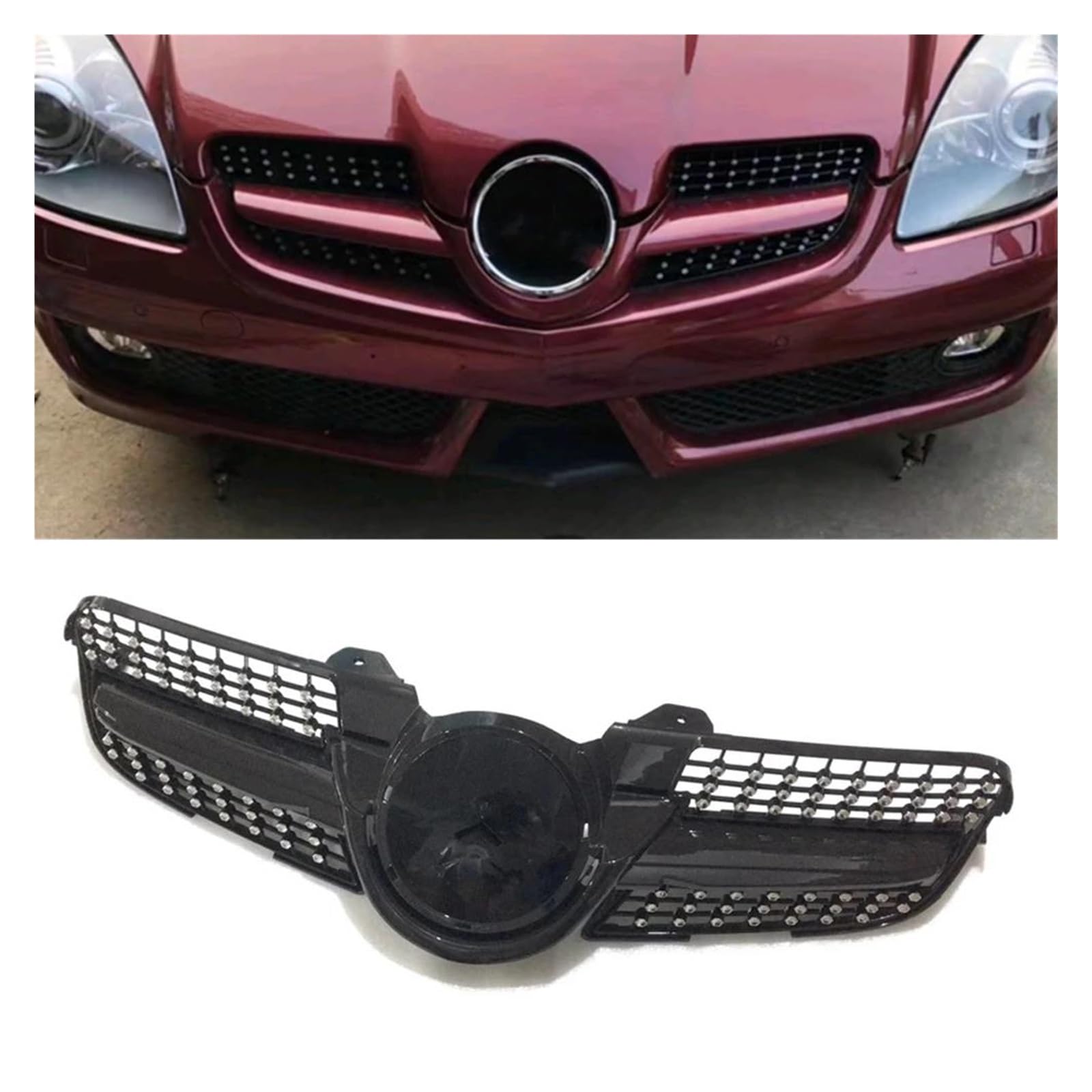 Auto Kühlergrill Grill Für Benz Für R171 SLK-Klasse 2008 2009 2010 SLK200 SLK300 SLK350 SLK55 Kühlergrill Schwarz Oberen Stoßfänger Haube Mesh Grid Front Kühlergrill von Awqmx