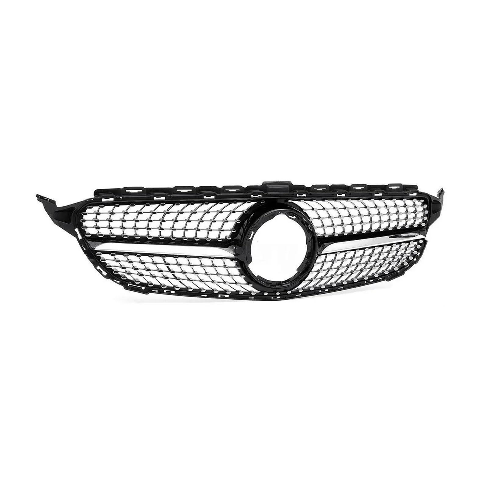 Auto Kühlergrill Kühlergrill Für Benz Für W205 C-Klasse 2019–2021 C200 C250 C300 C43 Für AMG, Schwarz/Silber, Obere Stoßstangenhaube, Mesh-Renngitter Front Kühlergrill(Schwarz) von Awqmx