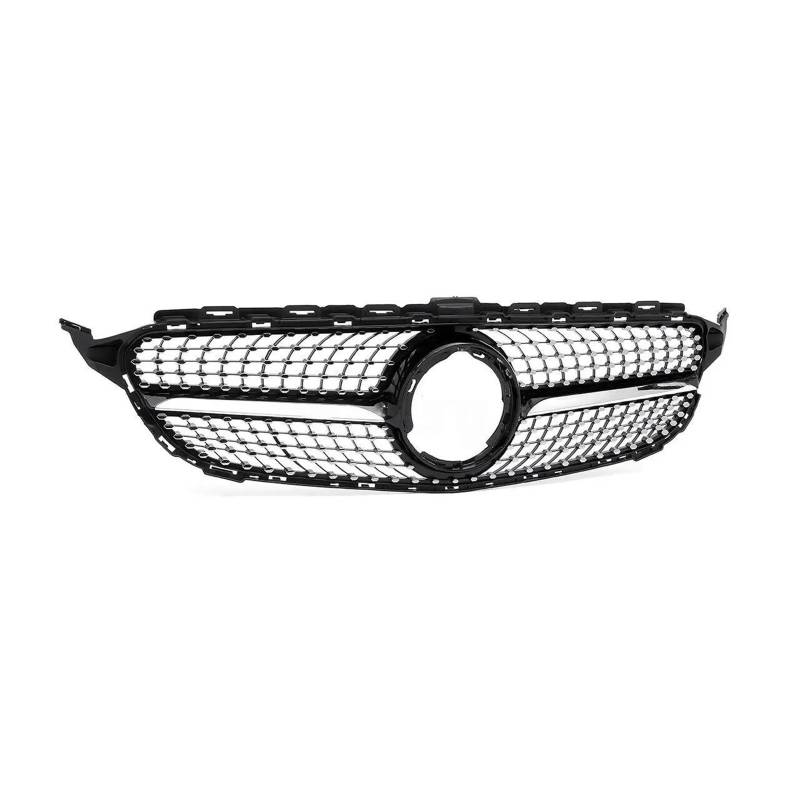 Auto Kühlergrill Kühlergrill Für Benz Für W205 C-Klasse 2019–2021 C200 C250 C300 C43 Für AMG, Schwarz/Silber, Obere Stoßstangenhaube, Mesh-Renngitter Front Kühlergrill(Schwarz) von Awqmx