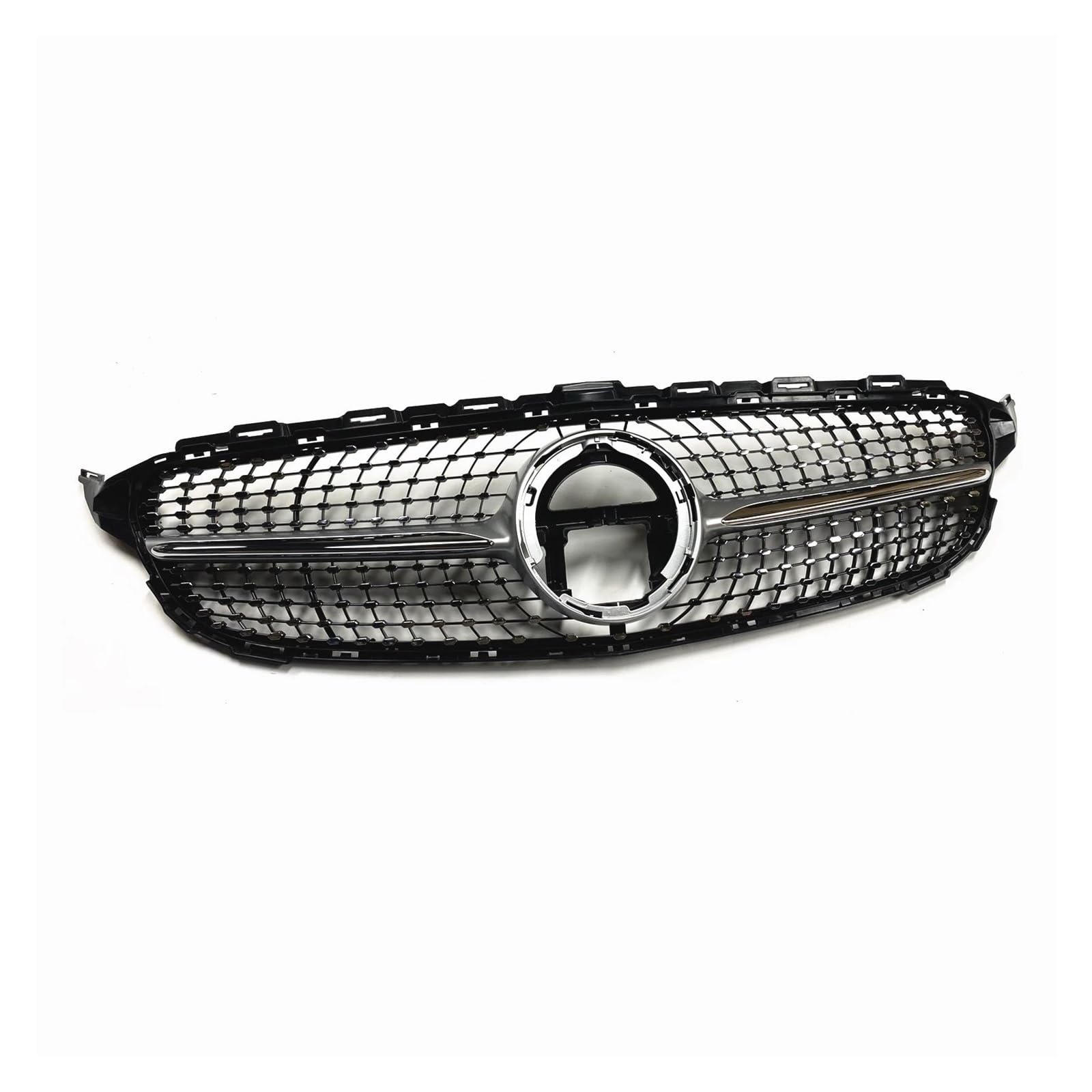 Auto Kühlergrill Kühlergrill Für Benz Für W205 C-Klasse 2019–2021 C200 C250 C300 C43 Für AMG, Schwarz/Silber, Obere Stoßstangenhaube, Mesh-Renngitter Front Kühlergrill(Silber) von Awqmx