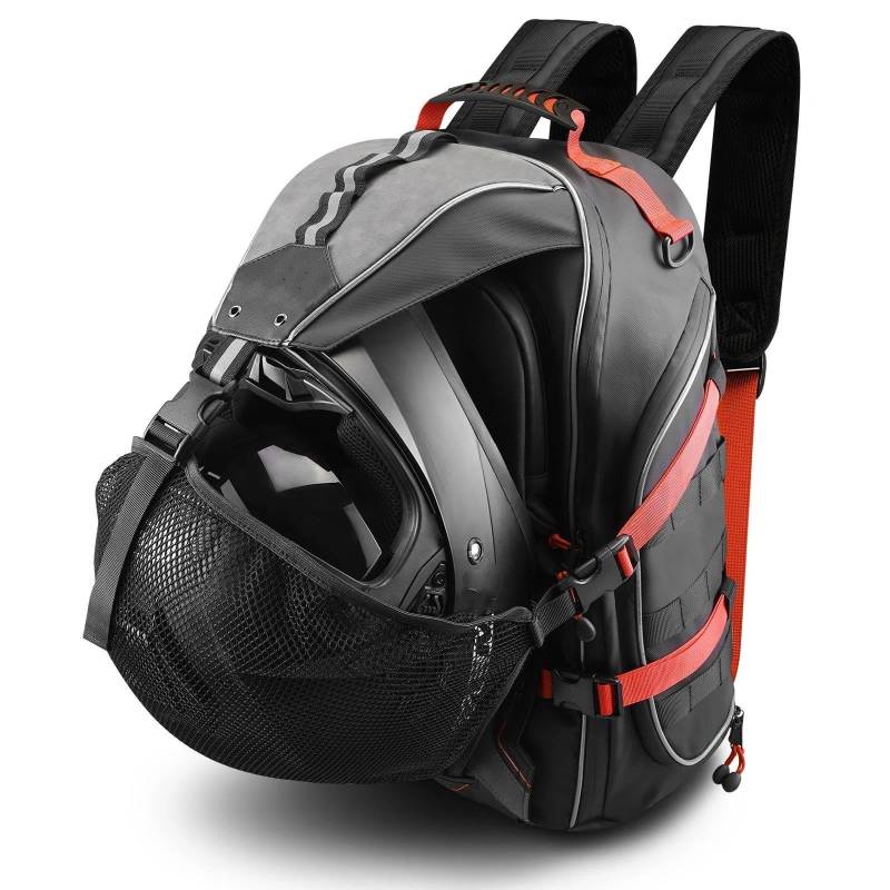 Leder & Satteltaschen Für Motorradfahrer Mit USB Ladeanschluss Reiserucksack wasserdichte Helm Aufbewahrungstasche Motorradtasche(Red) von Awqmx