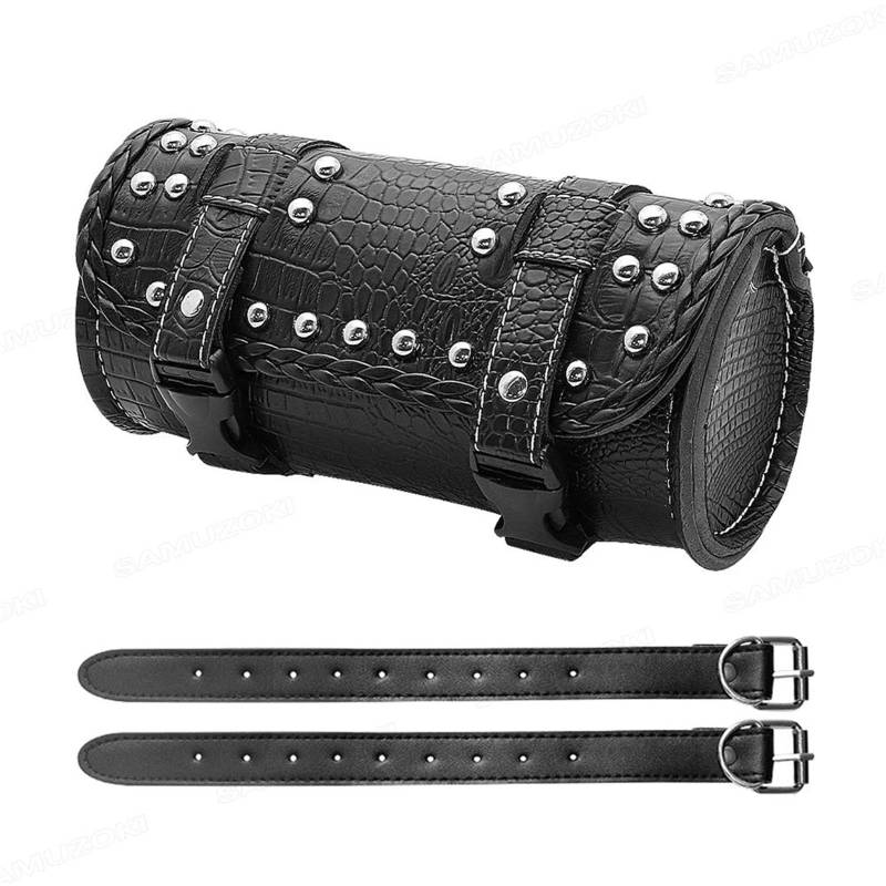 Leder & Satteltaschen Für Sportster Chopper Bobber Für Cruiser Dyna Softail Satteltasche Gepäck PU Tasche Gabel Werkzeugtasche Motorradtasche(Style 2) von Awqmx