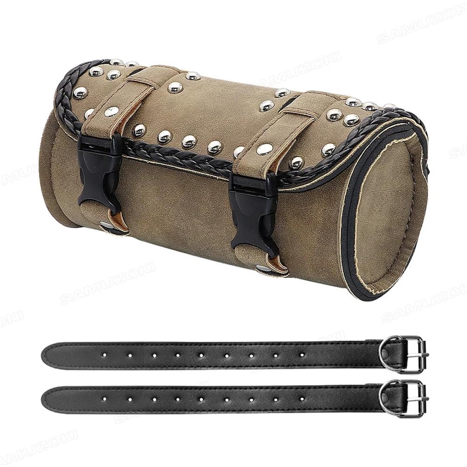 Leder & Satteltaschen Für Sportster Chopper Bobber Für Cruiser Dyna Softail Satteltasche Gepäck PU Tasche Gabel Werkzeugtasche Motorradtasche(Style 5) von Awqmx