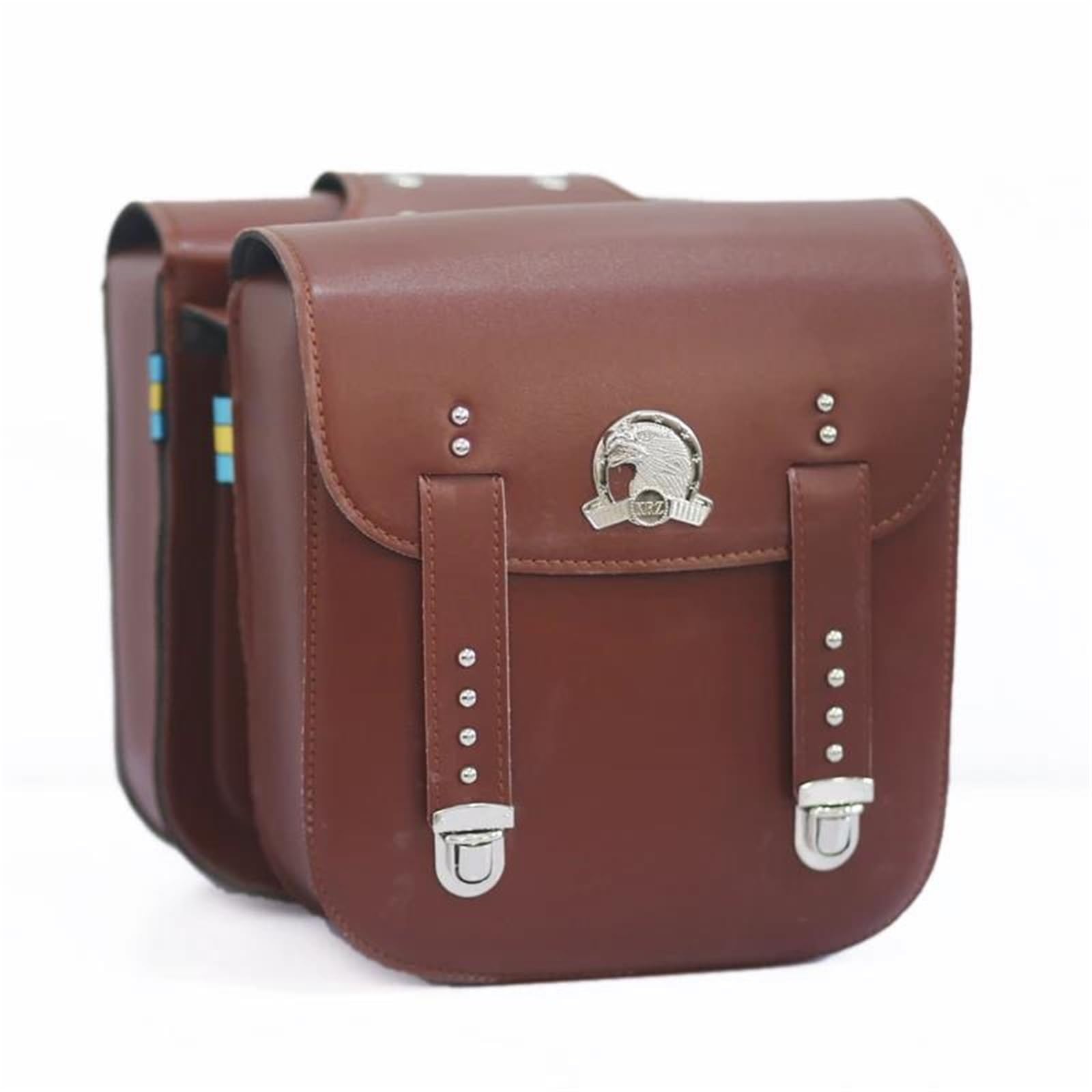 Leder & Satteltaschen Für Sportster Für Suzuki Für Kawasaki Universal Motorrad PU Leder Duffle Bag Sattel Tasche Stamm Motorradtasche(C Brown) von Awqmx