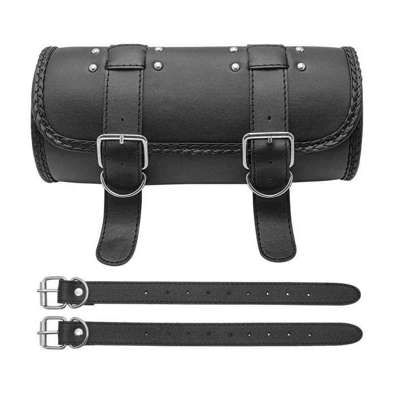 Leder & Satteltaschen Für V Star 650 Für Royal Star Für Road Star Für Boulevard Motorrad Werkzeug Tasche Gabel Lenker Sattel Tasche Motorradtasche(Schwarz) von Awqmx