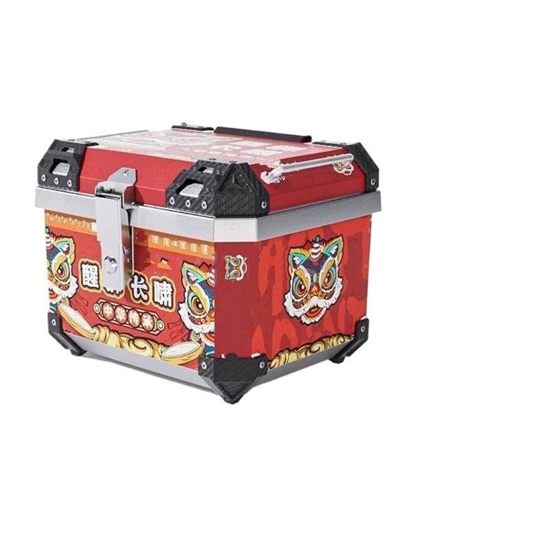 Leder & Satteltaschen Universal Motorrad Heckbox Top Tail Helm Box Abschließbare Gepäckaufbewahrung Werkzeugkasten Lagerregal 45L 57L Motorradtasche(45L Stickers-B) von Awqmx