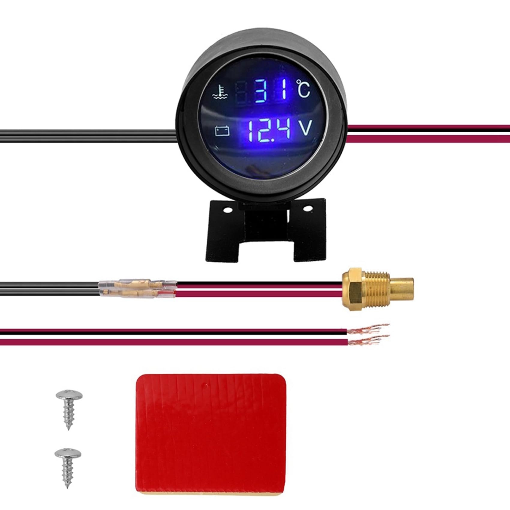 Axaooqeld Runde LED-Digital-Wassertemperaturanzeige für Auto und, Temperatursensor, Temperaturanzeige für Motorräder + Voltmeter, Voltspannungsmesser, 2-In-1-B von Axaooqeld