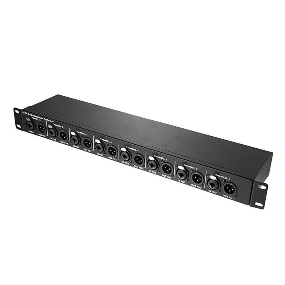 Axaooqeld T8 Multifunktions-8-Kanal-Audio-Isolator, 1HE-Rackmontage, XLR 6,35 mm Audio-Isolator Eliminiert Strom von Axaooqeld