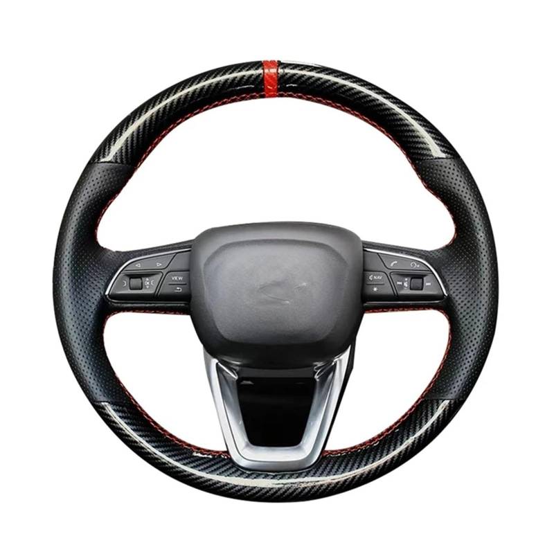 Auto Lenkradschutz Für A4 Für Allroad 2017-2018 / Q3 2019 / Q5 2018-2019 DIY Schwarz Carbon Faser Leder Auto Lenkrad Abdeckung Lenkradschoner(Red Thread) von Axexnejv