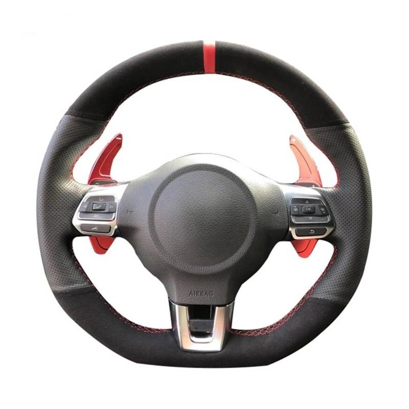 Auto Lenkradschutz Für Golf 6 Für GTI MK6 Für VW Für Polo Für GTI Für Scirocco R Für Passat Für CC Für 2010 Auto Lenkrad Abdeckung Schwarz Wildleder Leder Lenkradschoner(Black Thread) von Axexnejv