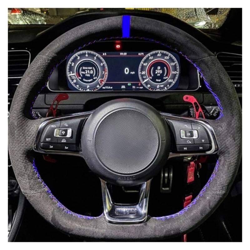 Auto Lenkradschutz Für Golf 7 Für GTI Für Golf R MK7 Für Polo Für Scirocco 2015 2016 Auto Lenkrad Abdeckung DIY Hand-genäht Carbon Faser Wildleder Leder Lenkradschoner(Stil16) von Axexnejv