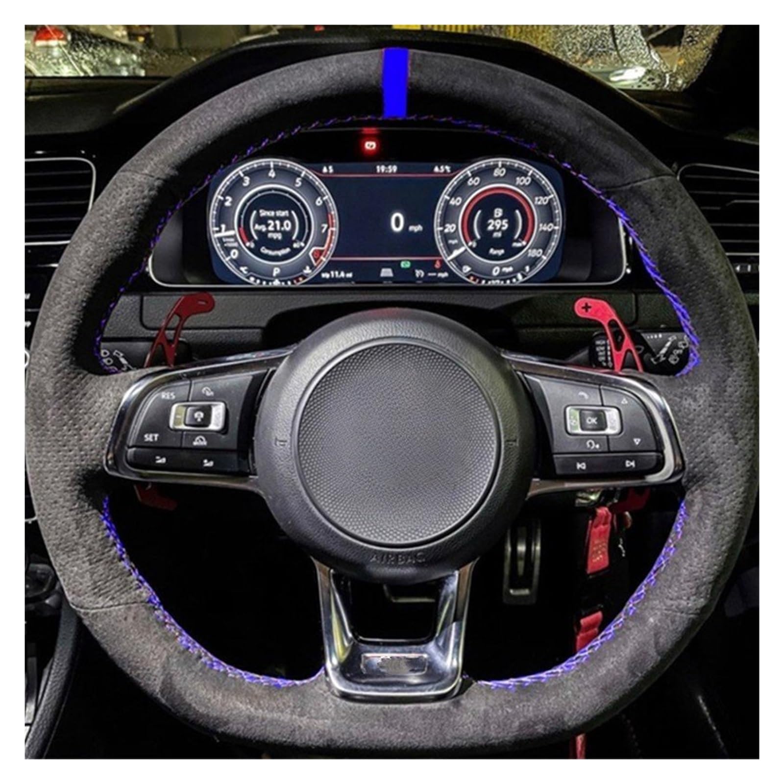 Auto Lenkradschutz Für VW Für Golf R MK7 Für Golf 7 Für GTI Für VW Für Polo Für GTI Für Scirocco 2015 2016 Schwarz Wildleder Leder Auto Lenkrad Abdeckung Lenkradschoner(Stil8) von Axexnejv