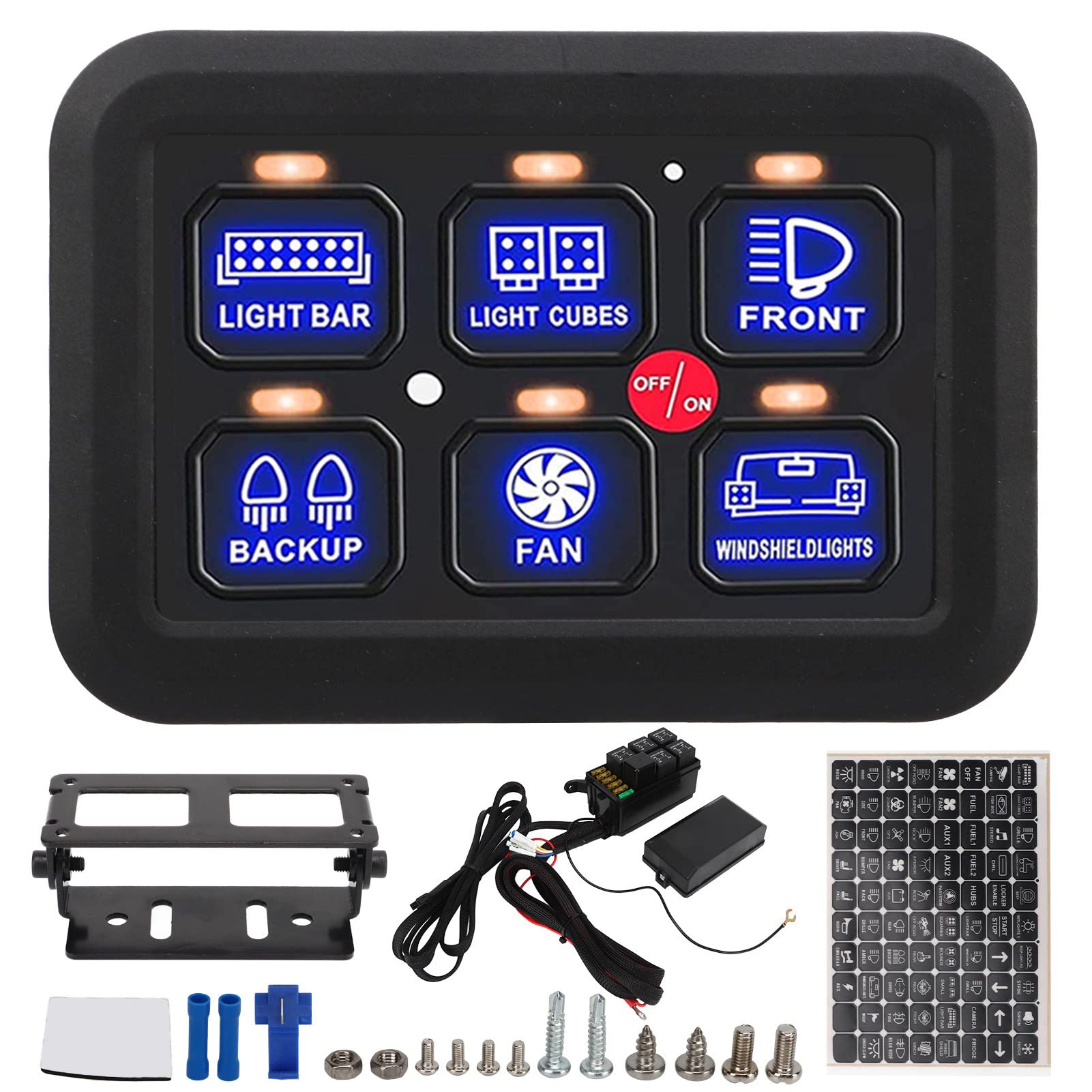 6 Gang Switch Panel, Automotive Auto Dimmable LED Touch Control mit Hinweisaufkleber, Universal Car Light ON OFF Button Box für ATV UTV Truck Boat Bus von Ayayu