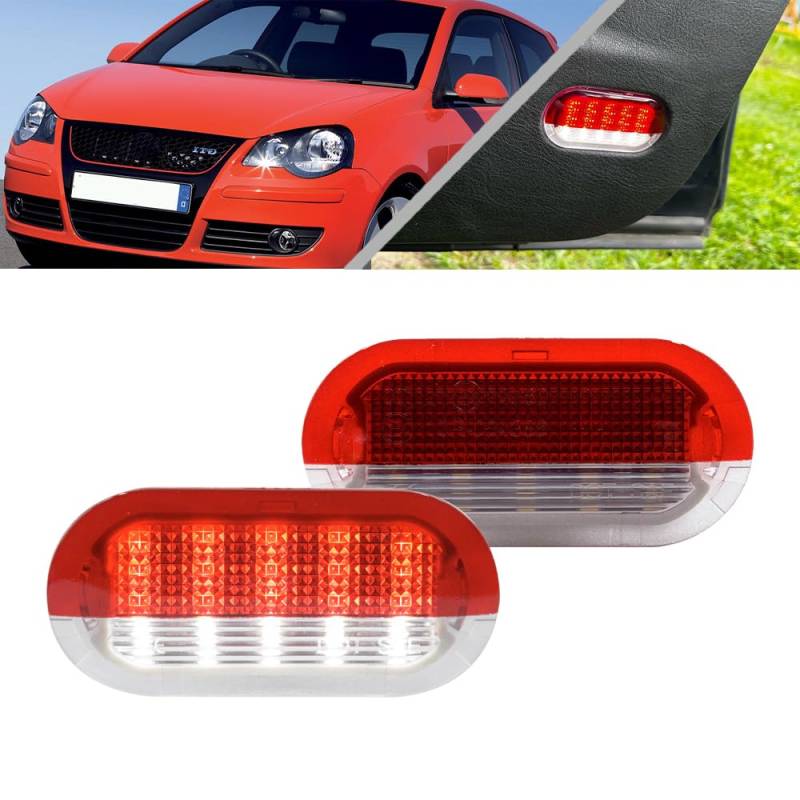 2 x Weiß/Rote LED-Türleuchten unter Warnleuchten Willkommenslicht kompatibel mit VW Golf MK3 MK4 Jetta Beetle T'ouran Polo Vento mit Skoda Seat von Ayikeiy